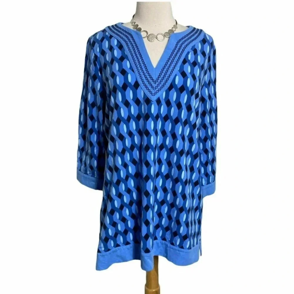 C. Wonder M blue‎ boho pattern 3/4 sleeve tunic